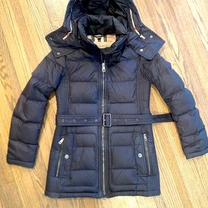 Burberry Brit women’s black puff coat with belt hood size Small